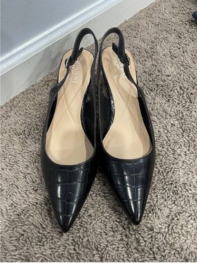 Alfani Black Croc-Embossed Pointed Slingback Flats